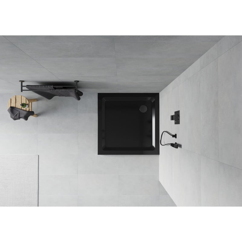 Mexen Flat square shower tray slim 80 x 80 cm, black, black siphon - 40708080B