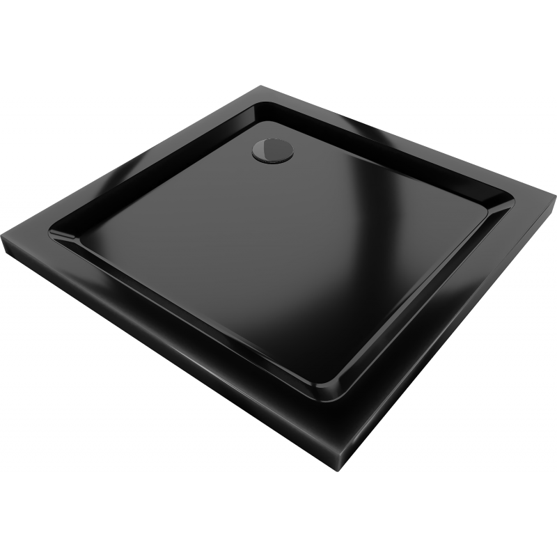 Mexen Flat slim square shower tray 90 x 90 cm, Black, Black siphon - 40709090B