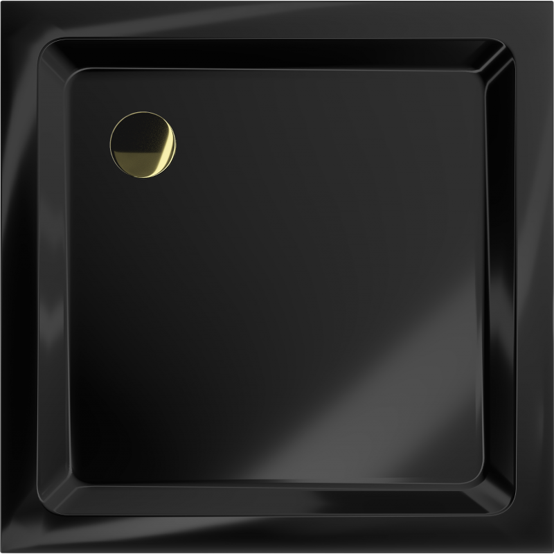 Mexen Flat slim square shower tray 90 x 90 cm, black, gold siphon - 40709090G