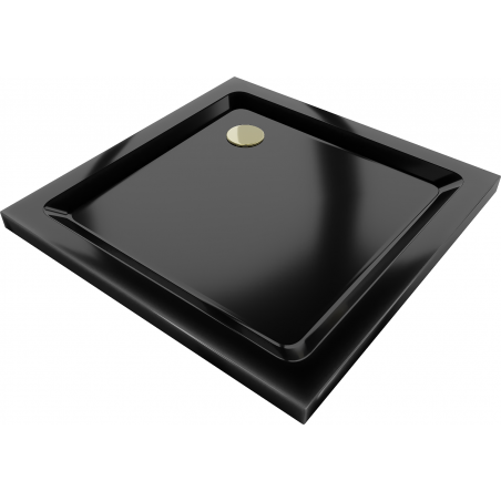 Mexen Flat slim square shower tray 90 x 90 cm, Black, Gold siphon - 40709090G