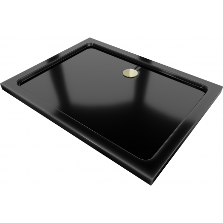 Mexen Flat rectangular slim shower tray 120 x 90 cm, black, gold siphon - 40709012G