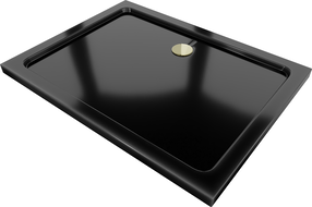 Mexen Flat rectangular slim shower tray 120 x 90 cm, black, gold siphon - 40709012G