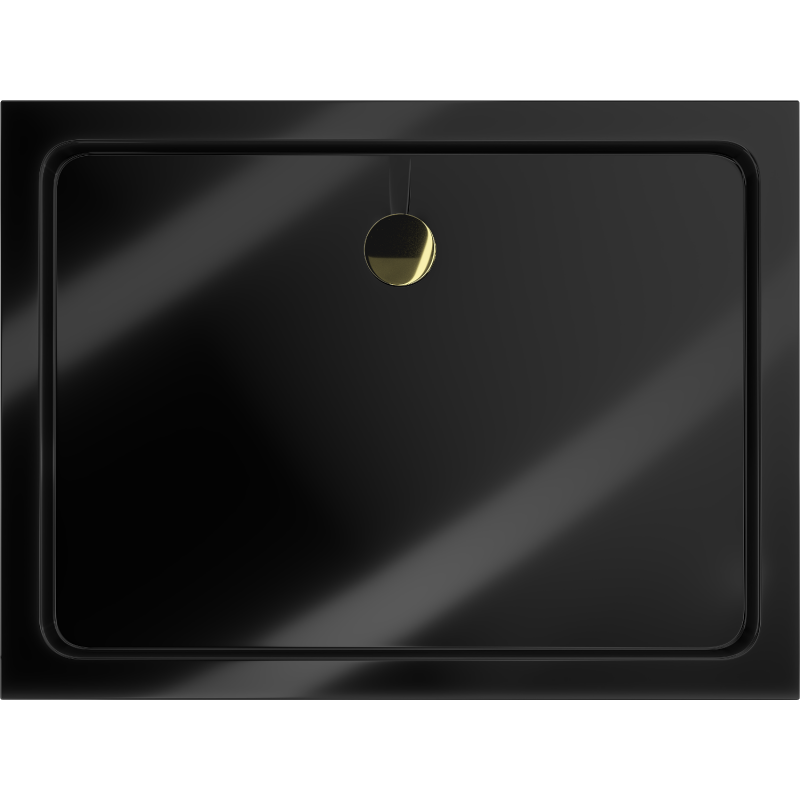Mexen Flat rectangular shower tray slim 100 x 90 cm, black, gold siphon - 40709010G
