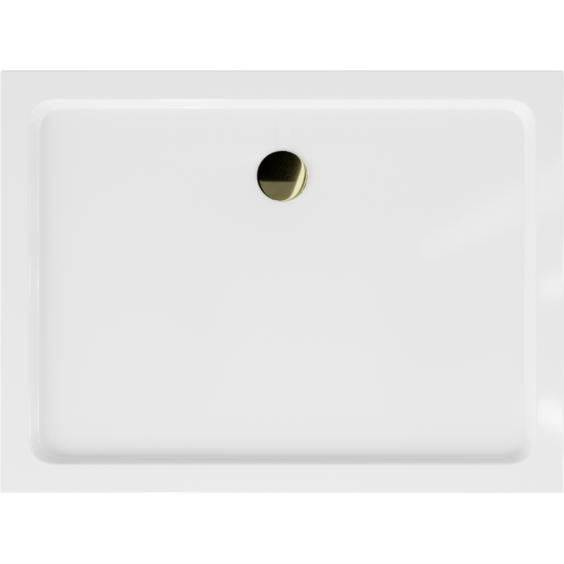 Mexen Flat rectangular shower tray slim 100 x 70 cm, white, gold siphon - 40107010G