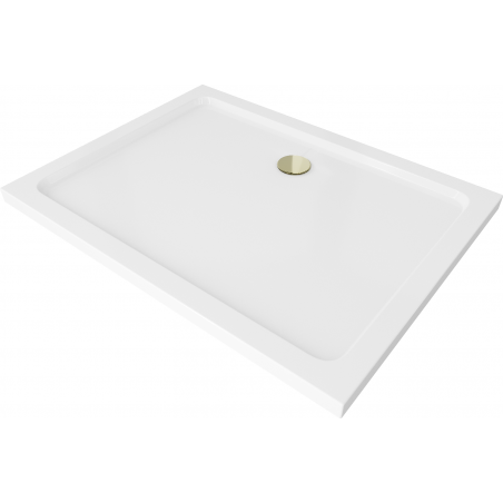 Mexen Flat slim rectangular shower tray 90 x 70 cm, White, Gold siphon - 40107090G