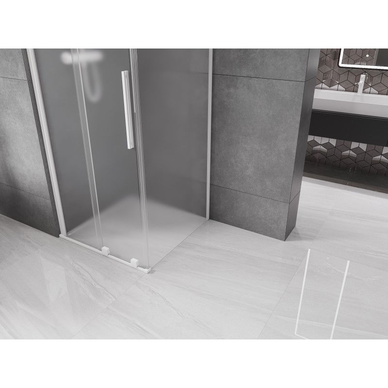 Mexen Velar sliding shower enclosure 100 x 100 cm, frosted, white - 871-100-100-31-20