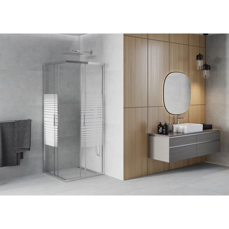Mexen Rio square shower enclosure 90 x 90 cm, white stripes, chrome - 860-090-090-01-20