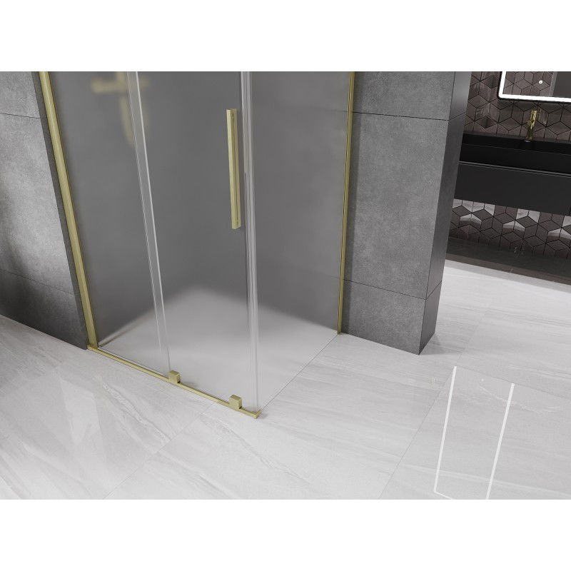 Mexen Velar sliding shower enclosure 140 x 100 cm, frost, brushed gold - 871-140-100-31-55