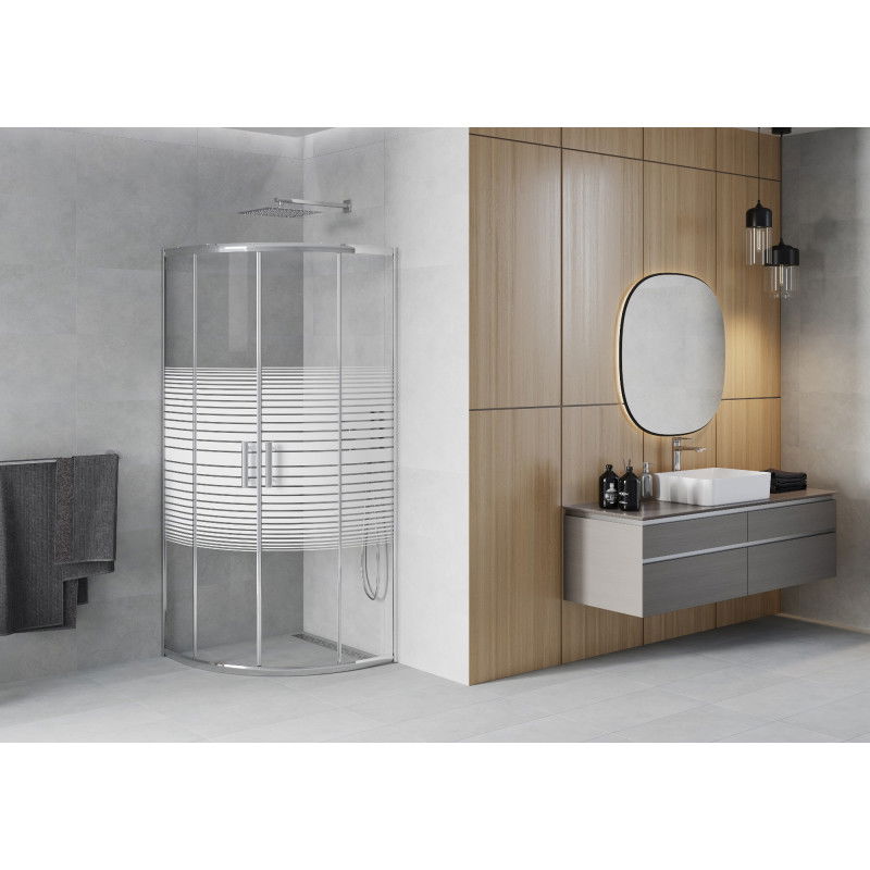 Mexen Rio semi-circular shower cabin 70 x 70 cm, white stripes, chrome - 863-070-070-01-20