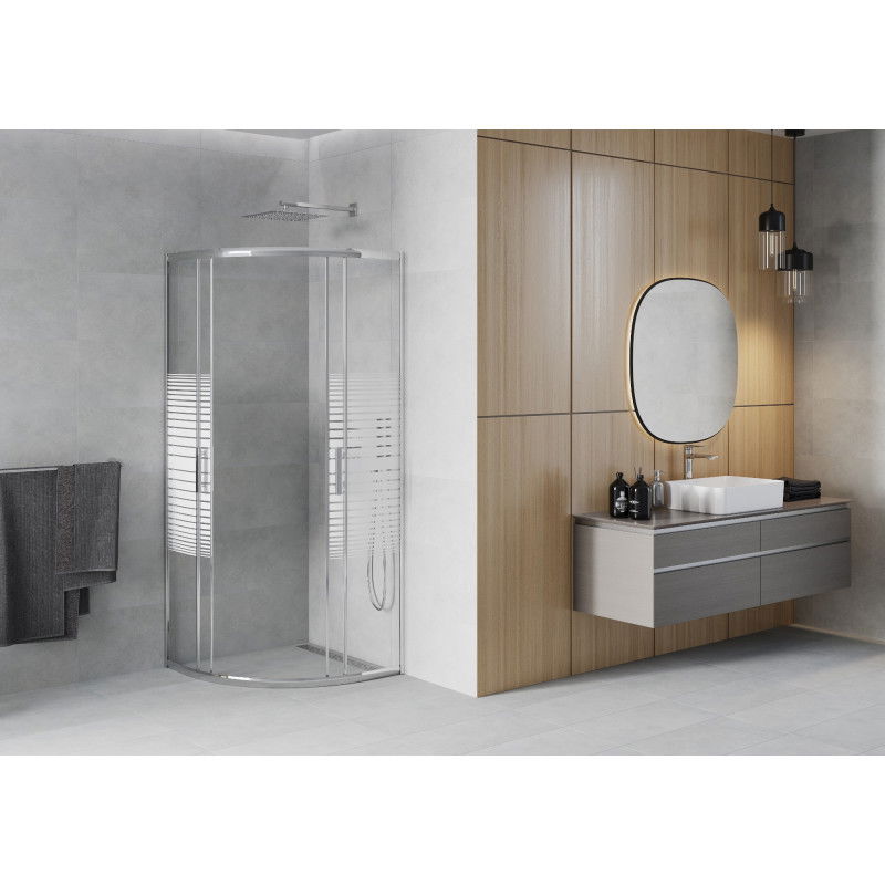 Mexen Rio semi-circular shower cabin 70 x 70 cm, white stripes, chrome - 863-070-070-01-20