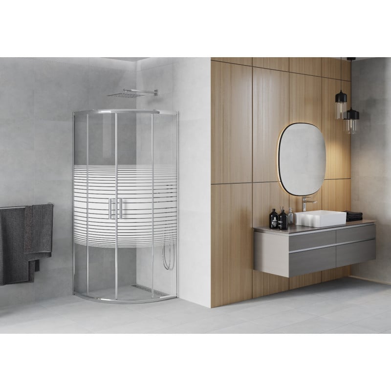Mexen Rio semi-circular shower enclosure 80 x 80 cm, white stripes, chrome - 863-080-080-01-20