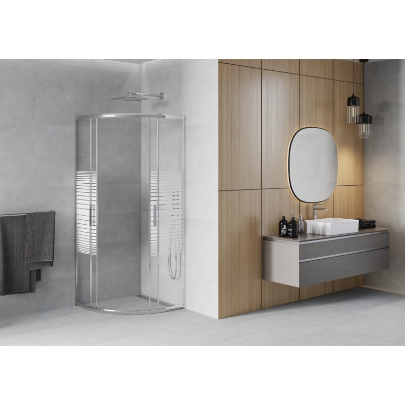 Mexen Rio semi-circular shower enclosure 80 x 80 cm, white stripes, chrome - 863-080-080-01-20