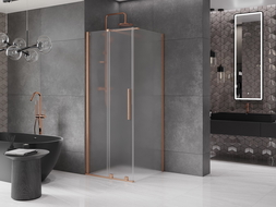 Mexen Velar sliding shower cabin 90 x 90 cm, frosted, brushed copper - 871-090-090-31-65