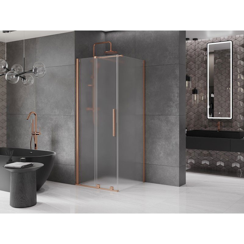 Mexen Velar sliding shower enclosure 120 x 120 cm, frost, brushed copper - 871-120-120-31-65