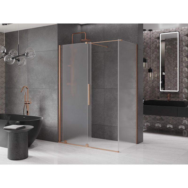 Mexen Velar Sliding Shower Enclosure 150 x 80 cm, Frosted, Brushed Copper - 871-150-080-31-65