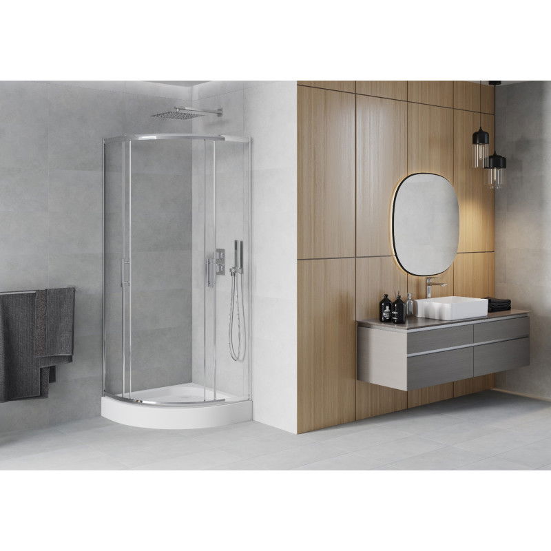 Mexen Rio Semi-Circular Shower Cabin 70 x 70 cm, Transparent, Chrome + Rio Tray, White - 863-070-070-01-00-4710