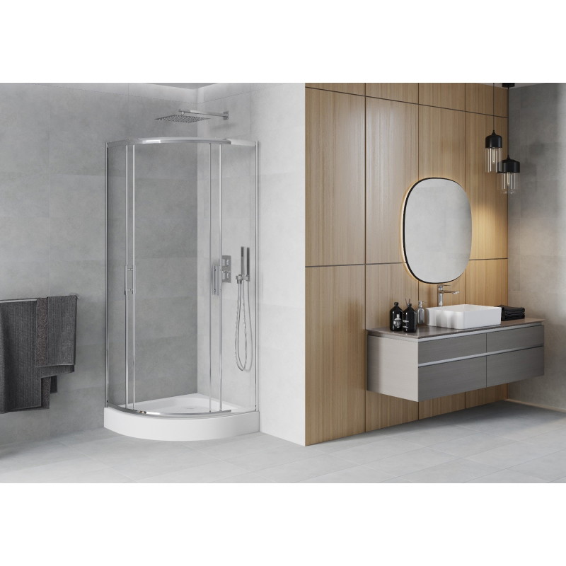Mexen Rio semi-circular shower cabin 70 x 70 cm, transparent, chrome + shower tray, white - 863-070-070-01-00-4710