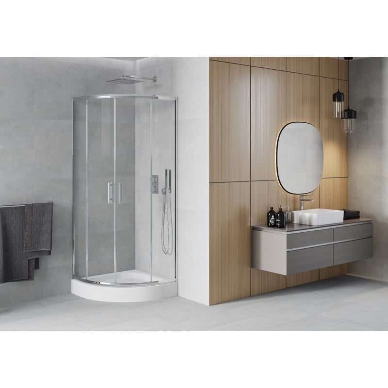 Mexen Rio Semi-Circular Shower Enclosure 90 x 90 cm, Transparent, Chrome + Rio Shower Tray, White - 863-090-090-01-00-4710