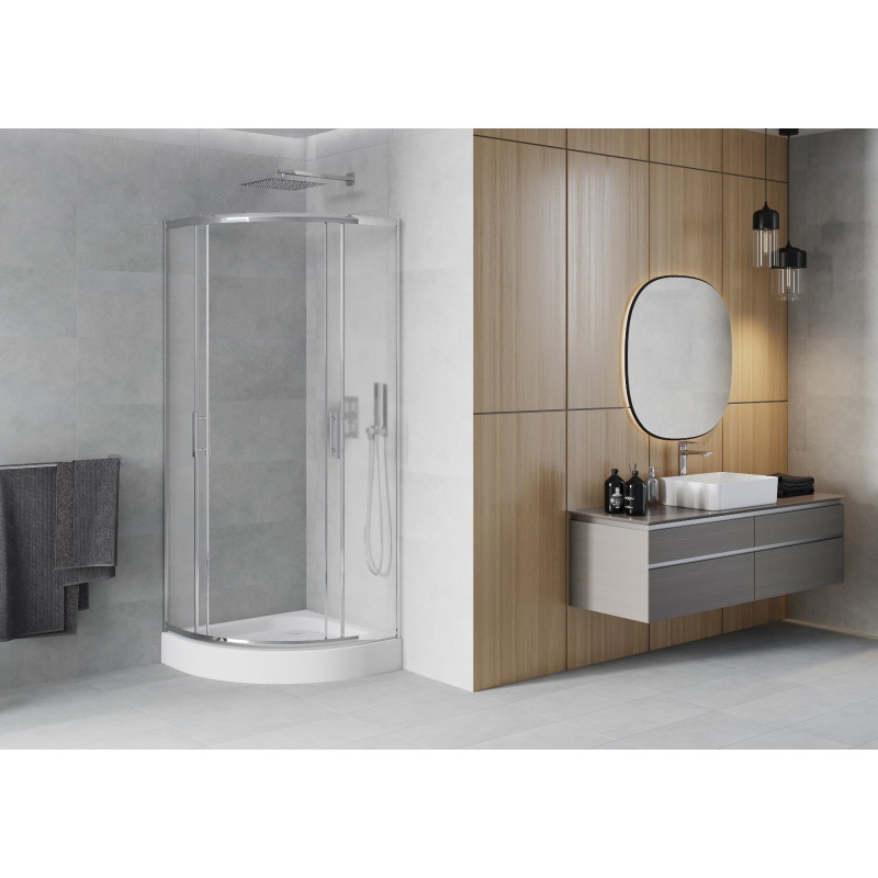 Mexen Rio semi-circular shower cabin 70 x 70 cm, frost, chrome + shower tray, white - 863-070-070-01-30-4710