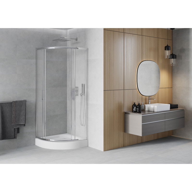 Mexen Rio semi-circular shower enclosure 70 x 70 cm, frost, chrome + Rio tray, white - 863-070-070-01-30-4710