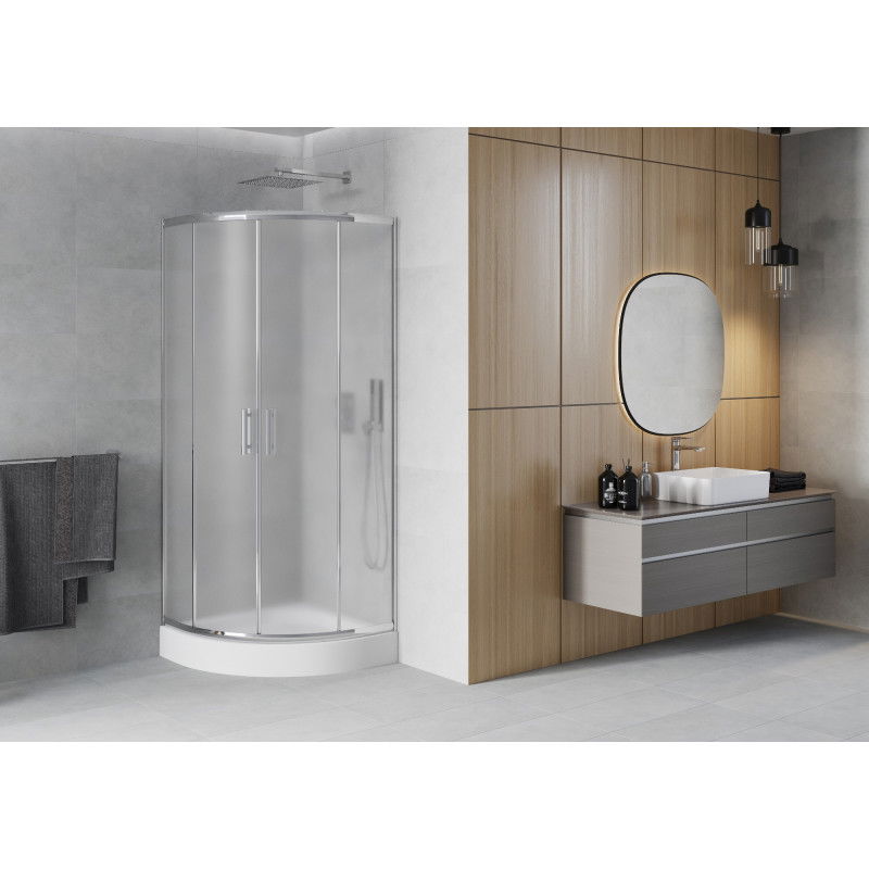 Mexen Rio 80 x 80 cm Semi-Circular Shower Cabin, Frosted, Chrome + Rio Shower Tray, White - 863-080-080-01-30-4710