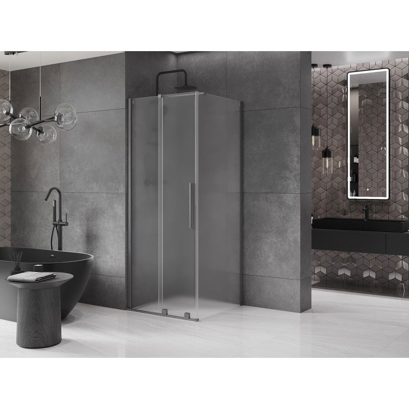 Mexen Velar sliding shower enclosure 100 x 100 cm, frost, brushed gun grey - 871-100-100-31-66