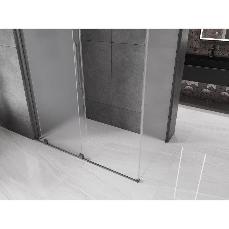 Mexen Velar Sliding Shower Enclosure 140 x 70 cm, Frosted, Gun Grey Brushed - 871-140-070-31-66