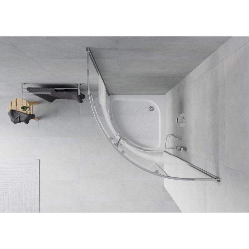 Mexen Rio semi-circular shower cabin 70 x 70 cm, white stripes, chrome + shower tray, white - 863-070-070-01-20-4710