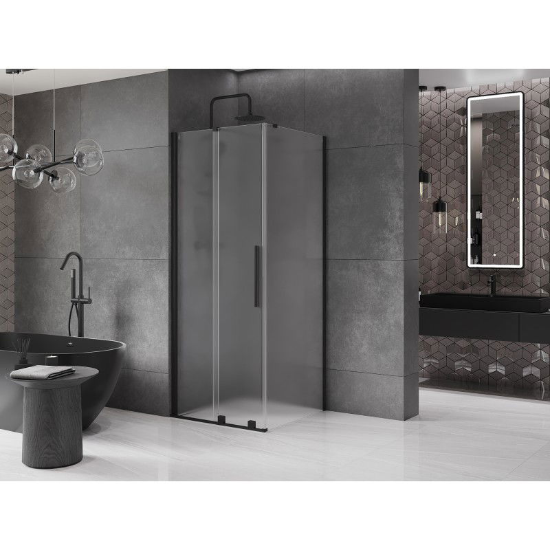 Mexen Velar sliding shower cabin 100 x 100 cm, frosted, black - 871-100-100-31-70