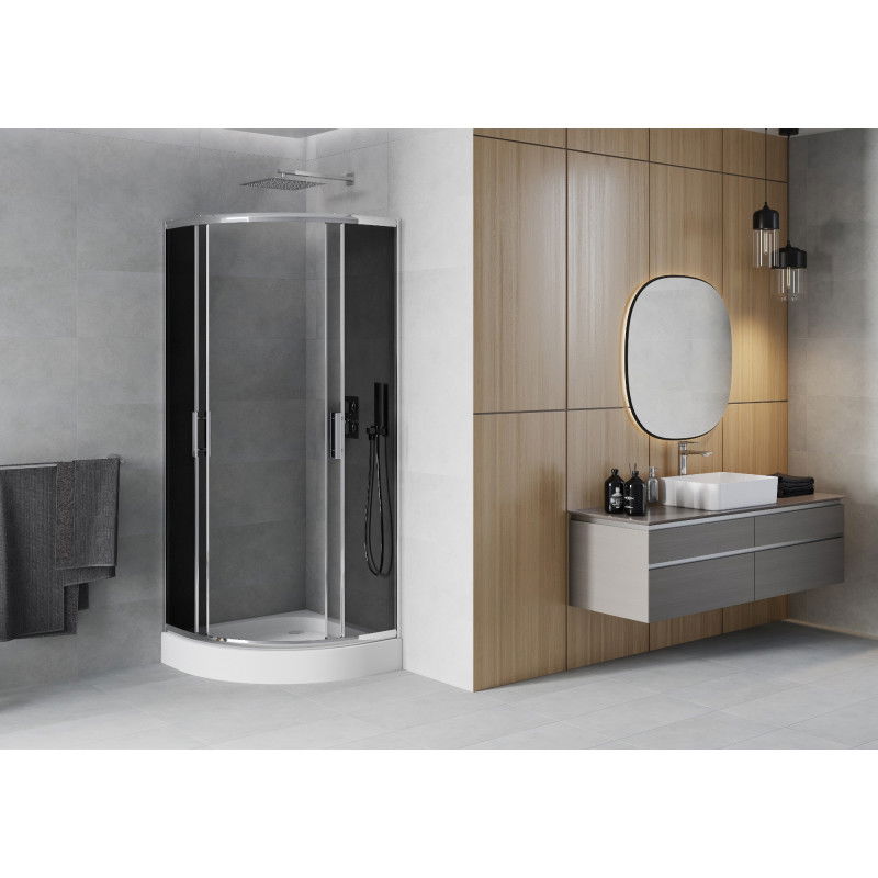 Mexen Rio semi-circular shower cabin 70 x 70 cm, graphite, chrome + Rio tray, white - 863-070-070-01-40-4710