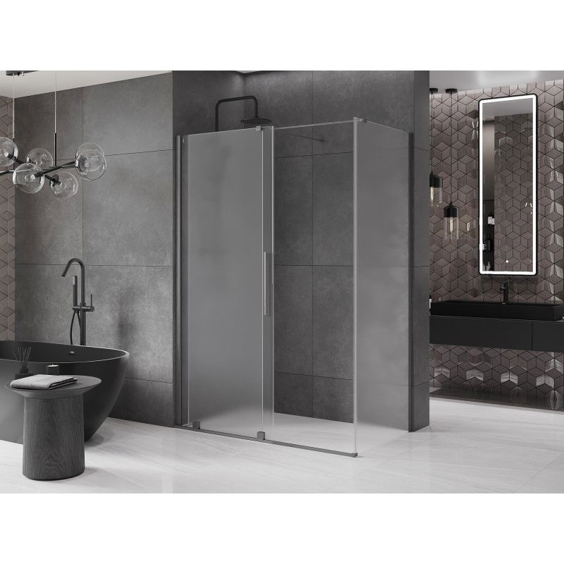 Mexen Velar 160 x 85 cm Sliding Shower Enclosure, Frosted, Brushed Gun Gray - 871-160-085-31-66