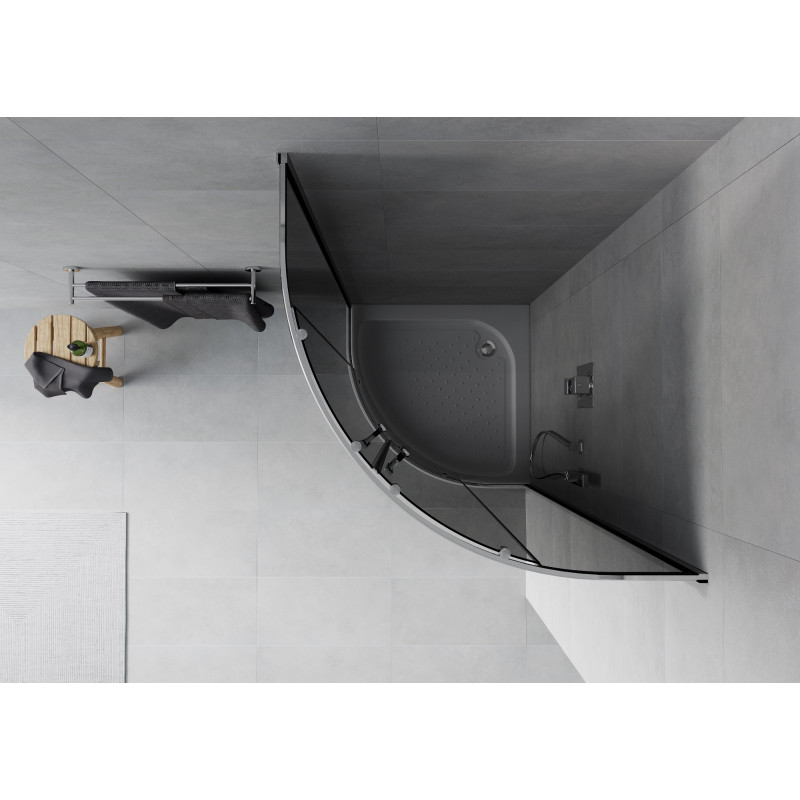 Mexen Rio semi-circular shower cabin 90 x 90 cm, graphite, chrome + tray, white - 863-090-090-01-40-4710