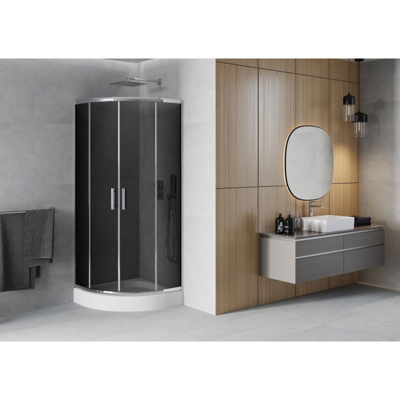 Mexen Rio semi-circular shower cabin 90 x 90 cm, graphite, chrome + Rio shower tray, white - 863-090-090-01-40-4710