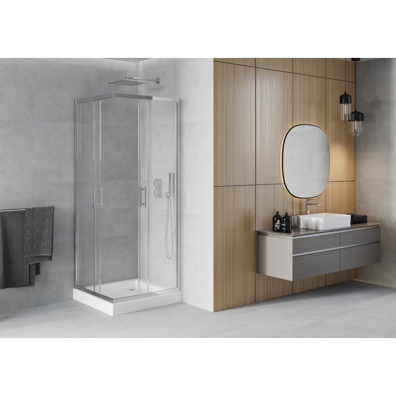 Mexen Rio square shower cabin 80 x 80 cm, transparent, chrome + Rio shower tray, white - 860-080-080-01-00-4510