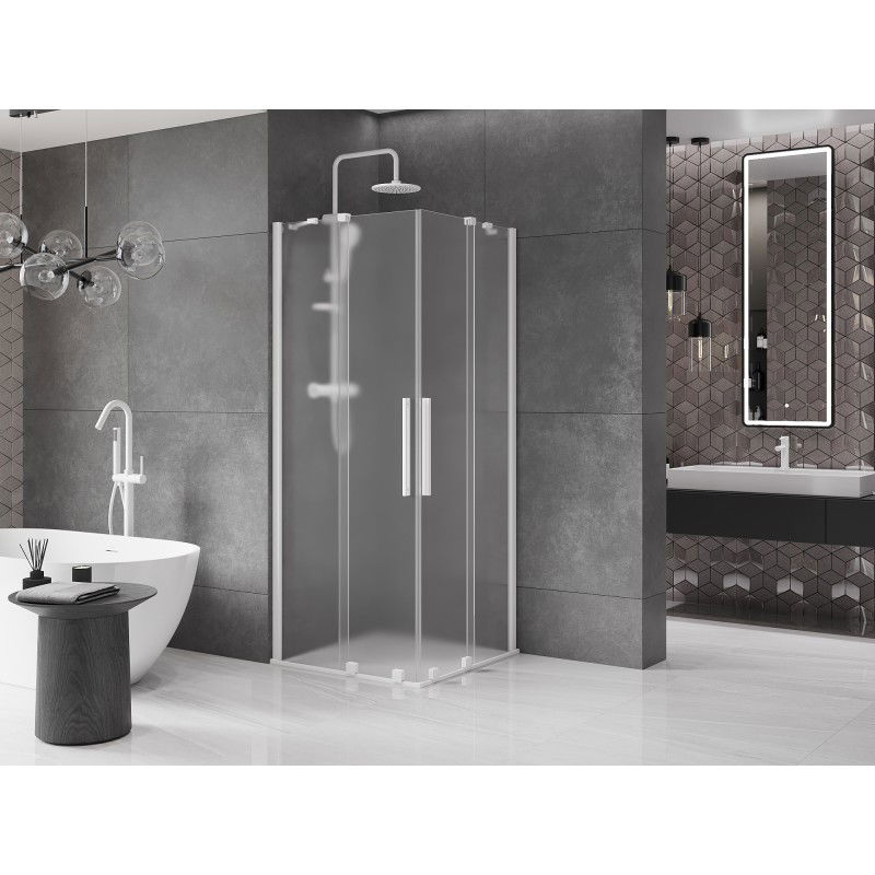 Mexen Velar Duo sliding shower cabin 90 x 90 cm, frosted, white - 871-090-090-32-20