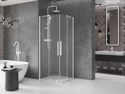 Mexen Velar Duo sliding shower enclosure 80 x 80 cm, frosted, white - 871-080-080-32-20