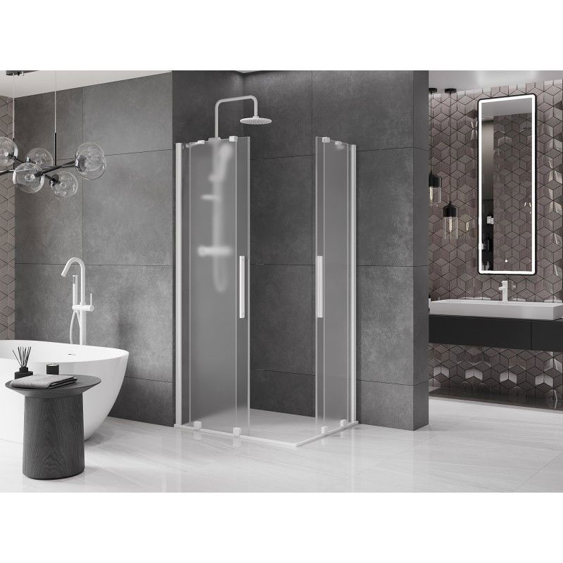 Mexen Velar Duo sliding shower cabin 100 x 90 cm, frosted, white - 871-100-090-32-20