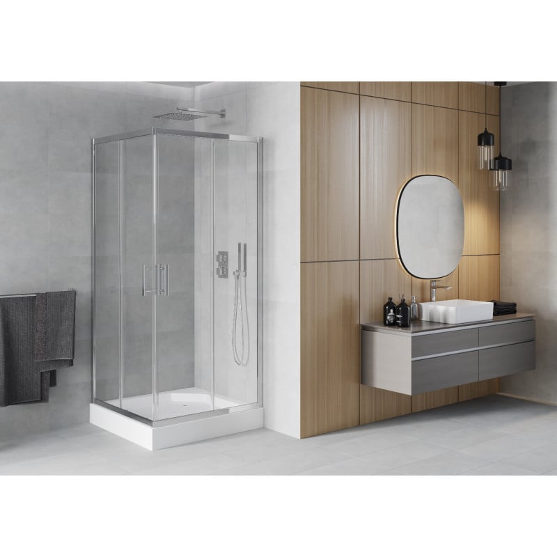 Mexen Rio square shower cabin 90 x 90 cm, transparent, chrome + shower tray, white - 860-090-090-01-00-4510