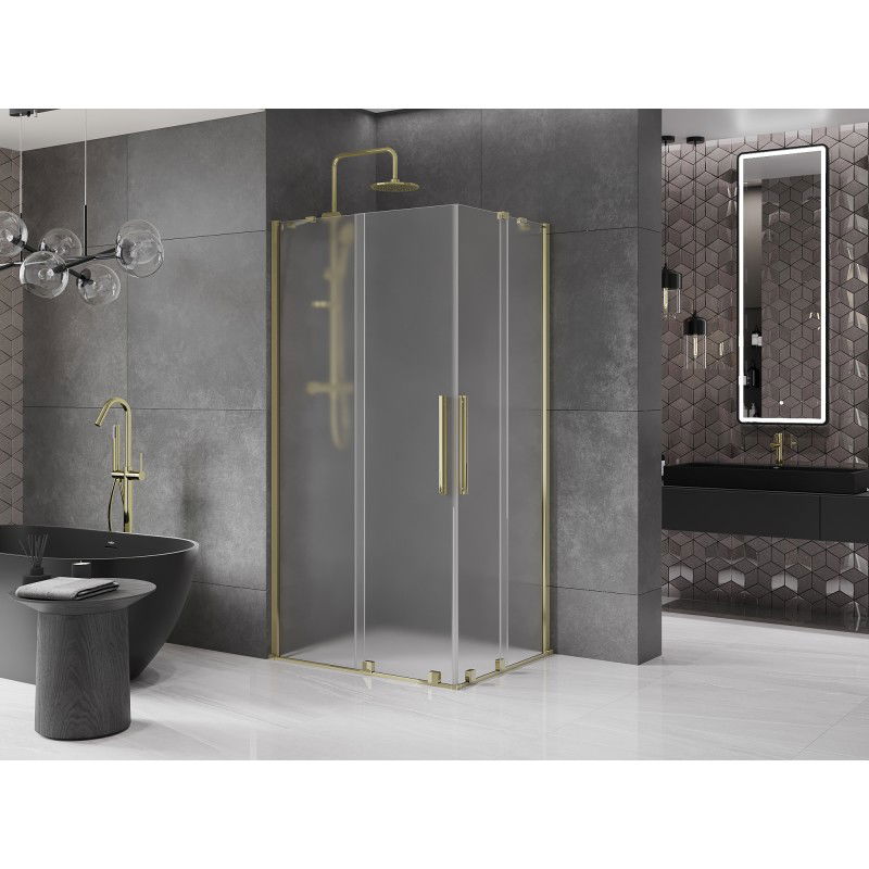 Mexen Velar Duo sliding shower enclosure 90 x 80 cm, frost, gold - 871-090-080-32-50