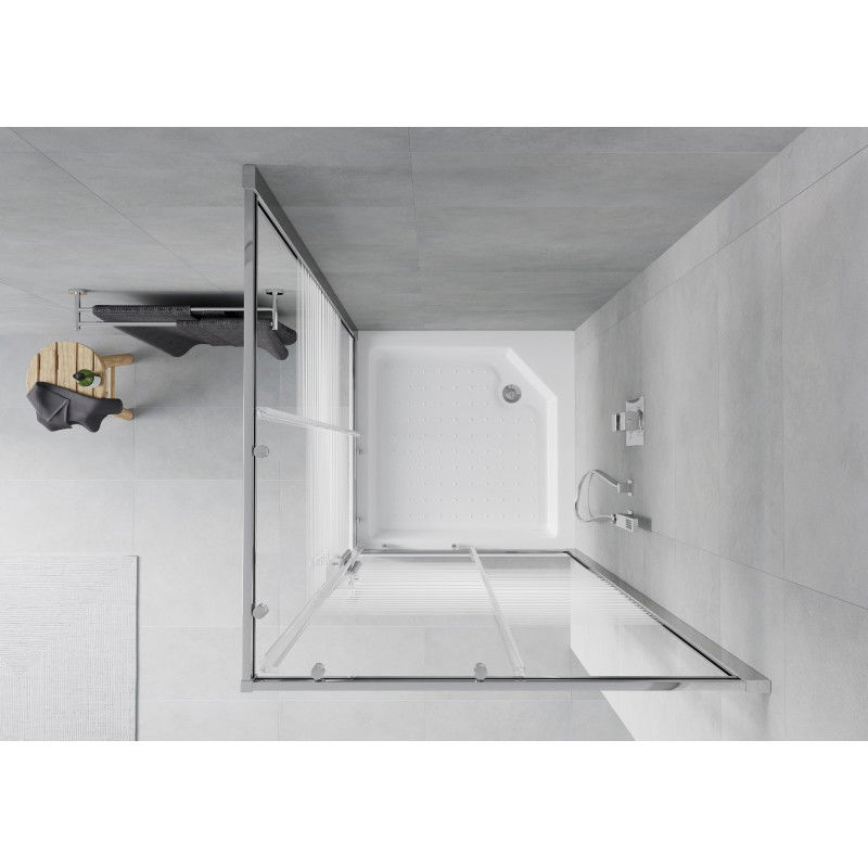 Mexen Rio square shower cabin 90 x 90 cm, white stripes, chrome + tray, white - 860-090-090-01-20-4510