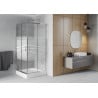 Mexen Rio square shower enclosure 90 x 90 cm, white stripes, chrome + Rio tray, white - 860-090-090-01-20-4510