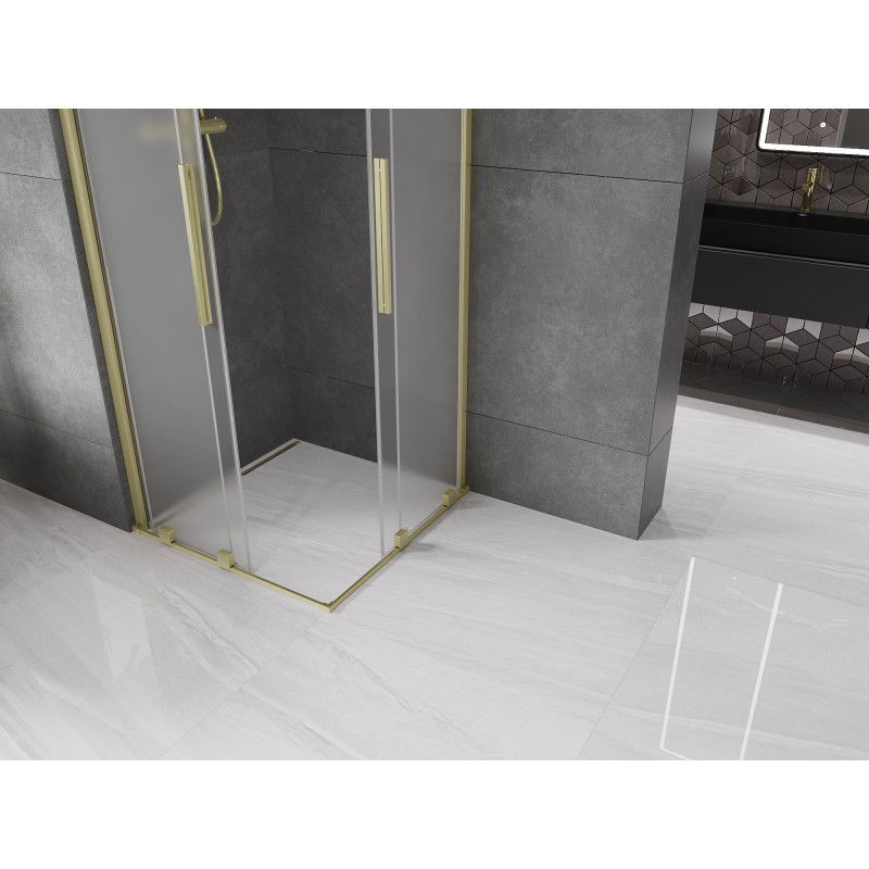 Mexen Velar Duo Sliding Shower Enclosure 100 x 100 cm, Frosted, Brushed Gold - 871-100-100-32-55