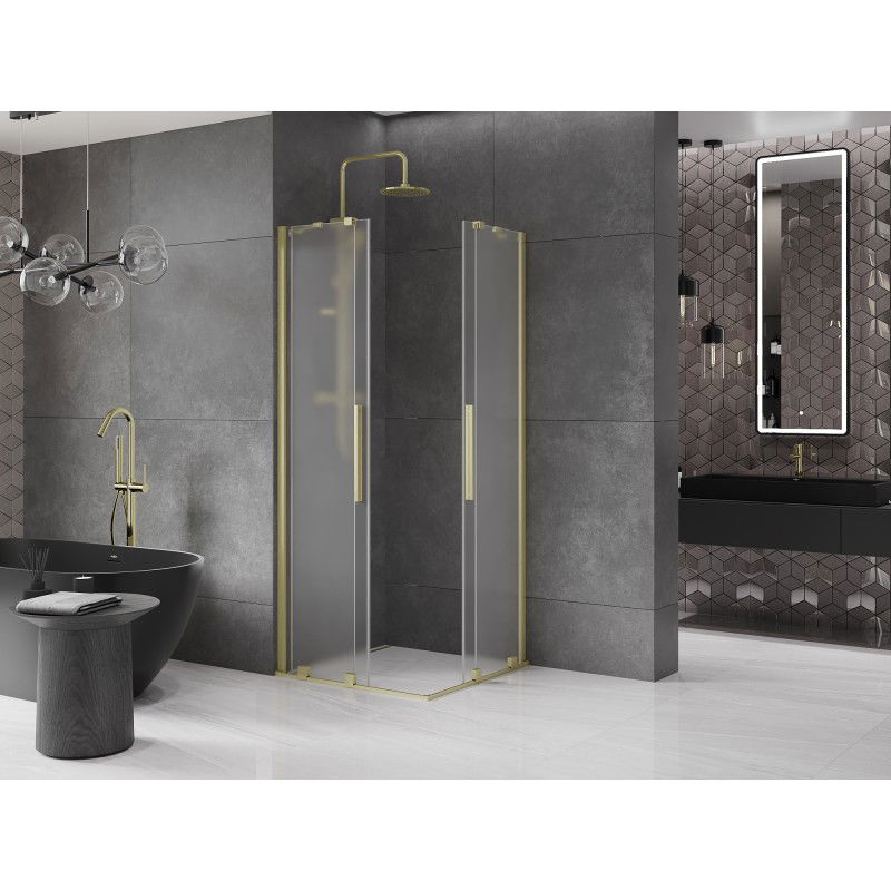 Mexen Velar Duo Sliding Shower Enclosure 100 x 100 cm, Frosted, Brushed Gold - 871-100-100-32-55