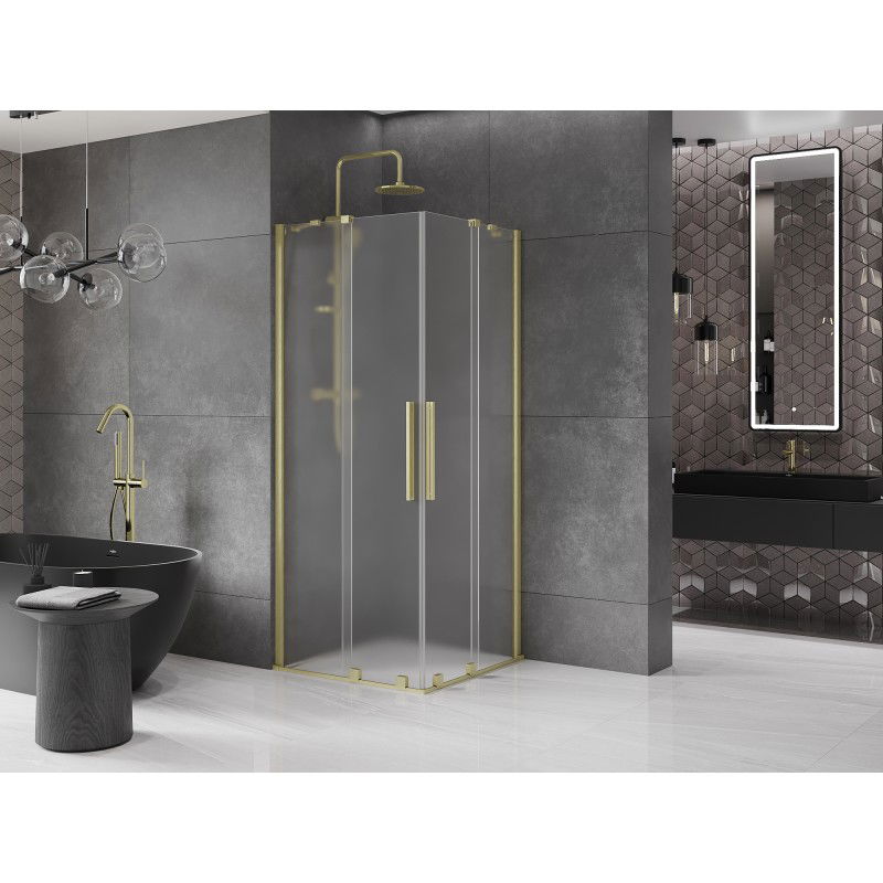 Mexen Velar Duo Sliding Shower Enclosure 100 x 100 cm, Frosted, Brushed Gold - 871-100-100-32-55
