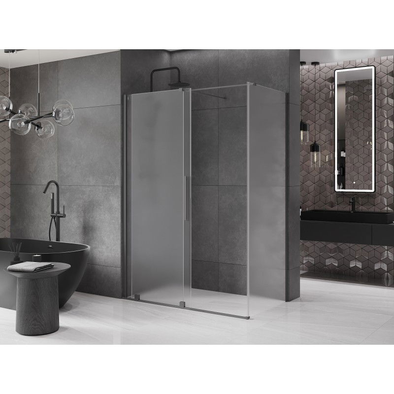 Mexen Velar Sliding Shower Cabin 140 x 75 cm, Frosted, Gun Metal - 871-140-075-31-95