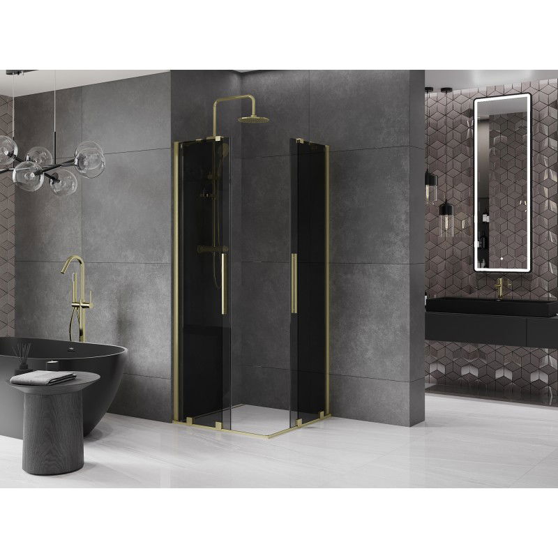 Mexen Velar Duo Sliding Shower Cabin 90 x 90 cm, Graphite, Brushed Gold - 871-090-090-42-55
