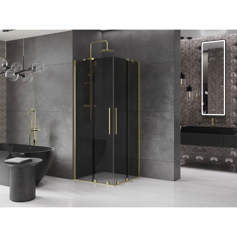 Mexen Velar Duo Sliding Shower Cabin 90 x 90 cm, Graphite, Brushed Gold - 871-090-090-42-55