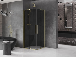 Mexen Velar Duo sliding shower cabin 90 x 90 cm, graphite, brushed gold - 871-090-090-42-55