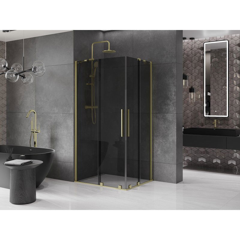 Mexen Velar Duo sliding shower cabin 90 x 80 cm, graphite, brushed gold - 871-090-080-42-55