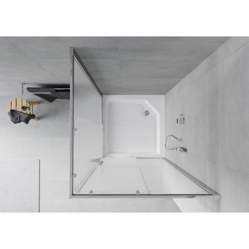 Mexen Rio Square Shower Enclosure 90 x 90 cm, Frosted, Chrome + Rio Shower Tray, White - 860-090-090-01-30-4510